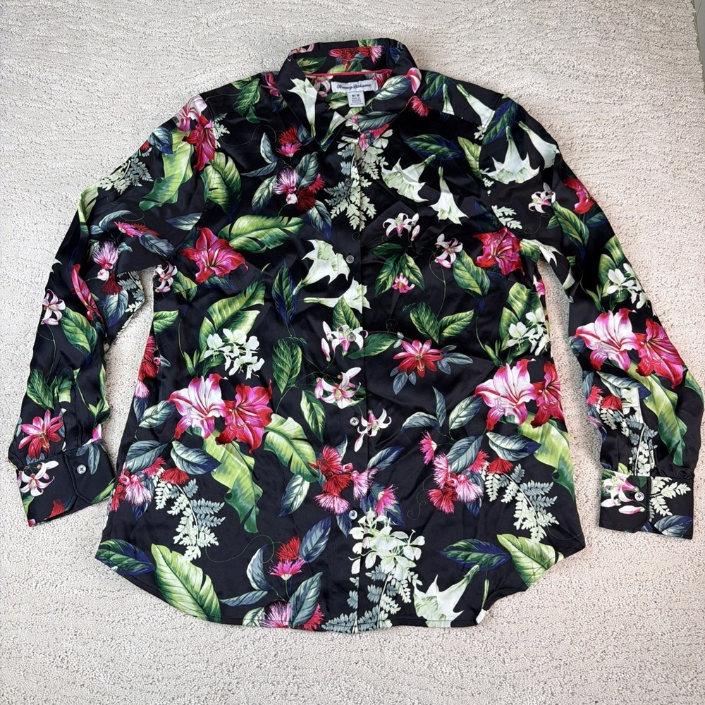 Women's Tommy Bahama Medium 100% Silk Floral Button Shirt‎ Resort Beach